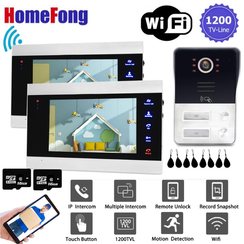 

Homefong 7" Wifi Video Intercom 2 Apartment With RFID Wireless Video Door Phone Doorbell Camera System 1200TVL Motion Detection