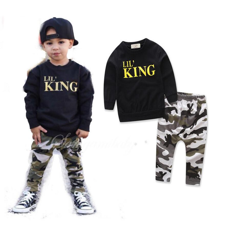 2019 Fashion Children Boy Clothes Little King Long Sleeve Pullover Tops+Camouflage Pant Trouser 2PCS Outfit Kids Clothing Set, Black
2019 Fashion Children Boy Clothes Little King Long Sleeve Pullover Tops+Camouflage Pant Trouser 2PCS Outfit Kids Clothing Set, Black