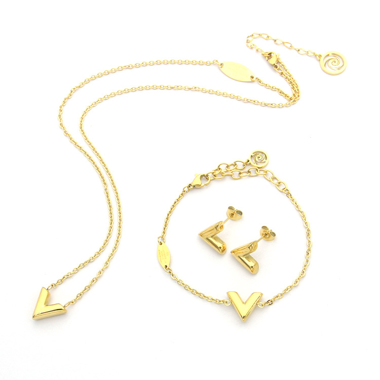 Designer Jewelry Women Letter V Necklace Stainless Steel Gold Silver Earrings Bracelets and Necklace Jewelry Suits Fashion Ins Star Style
Designer Jewelry Women Letter V Necklace Stainless Steel Gold Silver Earrings Bracelets and Necklace Jewelry Suits Fashion Ins Star Style