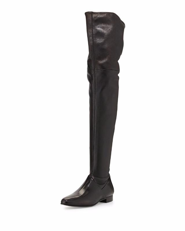 Winter Women Round Toe Flat Heel Over The Knee Boots Thigh High Boots Plus Size Black Custom Shoes Handmade Wholesale