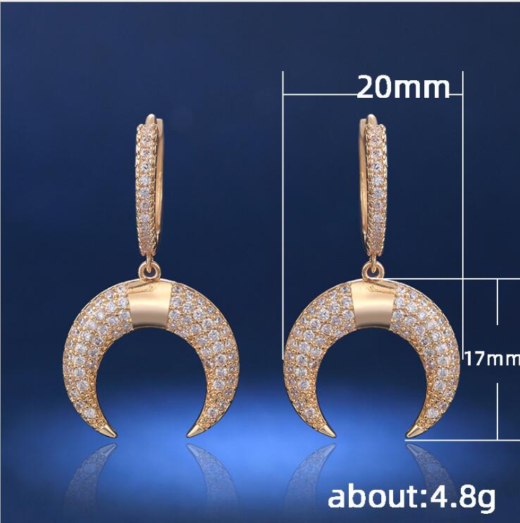 Vintage Fashion Jewelry Top Selling Lucky Dangle Earring 925 Sterling Silver Colorful White Sapphire Diamond Gemstones Crescent Moon Earring