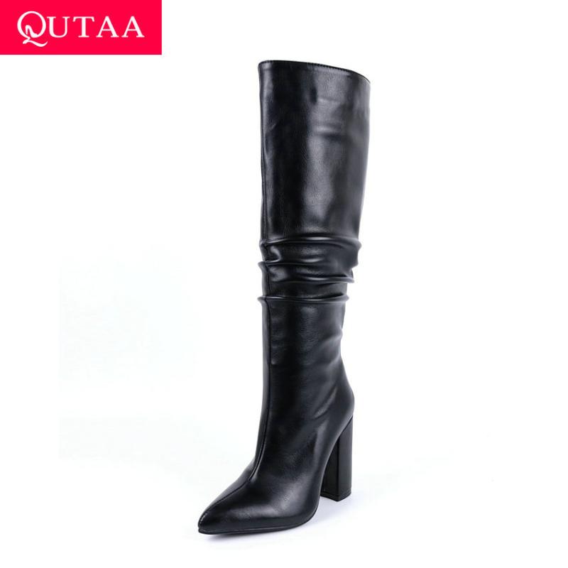 QUTAA 2021 Pleated PU Leather Women Shoes Pointed Toe Zipper Knee High Boots Fashion Square High Heel Long Boots Big Size 34-43, Black
QUTAA 2021 Pleated PU Leather Women Shoes Pointed Toe Zipper Knee High Boots Fashion Square High Heel Long Boots Big Size 34-43, Black
