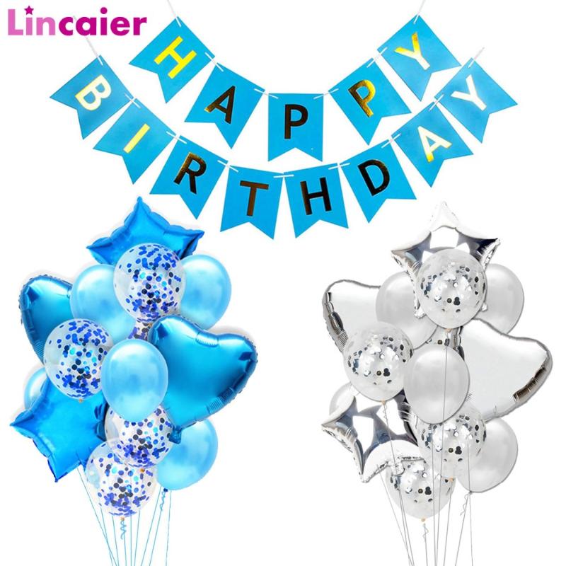 

Blue Silver Birthday Balloons Happy Birthday Banner 1st Party Decorations Kids Baby Boy First 1 2 3 4 5 6