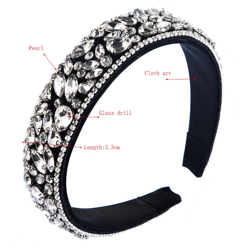 Ins Popular Rhinestone Headbands Baroque Hairband Crystal Wide Headband Fashion Temperament Headwear Wedding Hair Jewelry for Wome
