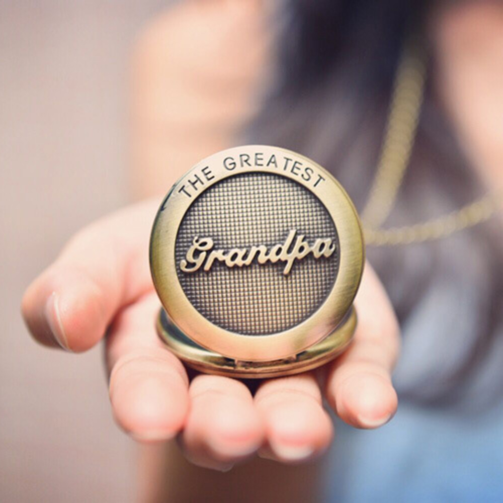 

The Greatest DAD Pocket Watch Grandpa Grand Fathers Day Birthday Best Gift Fob Necklace Clock Men Daddy Watches Antique Bronze Case Reloj, For grandpa
