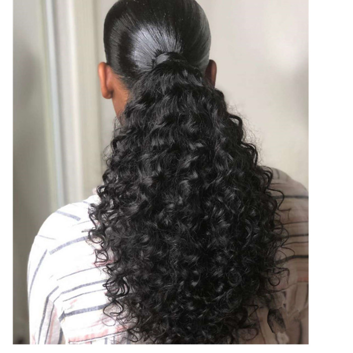 140g Thick natural human hair weave braided ponytail extension black brown remy hair pony tail elastic drawstring for black women