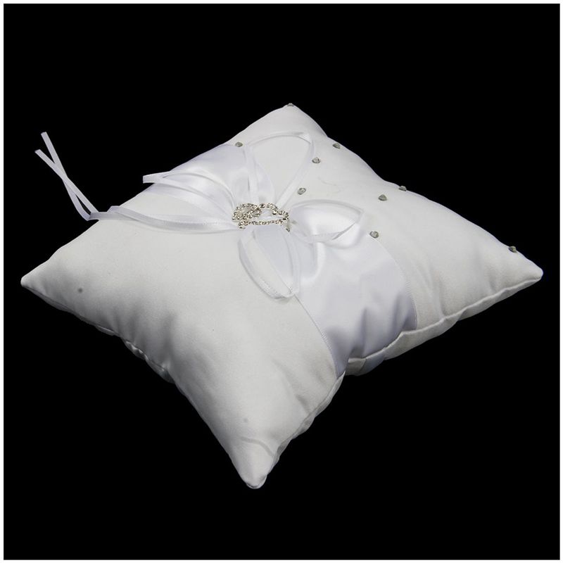 2 Heart Rhinestones Ivory Satin Flower Girl Basket and Ring Pillow Set bleach