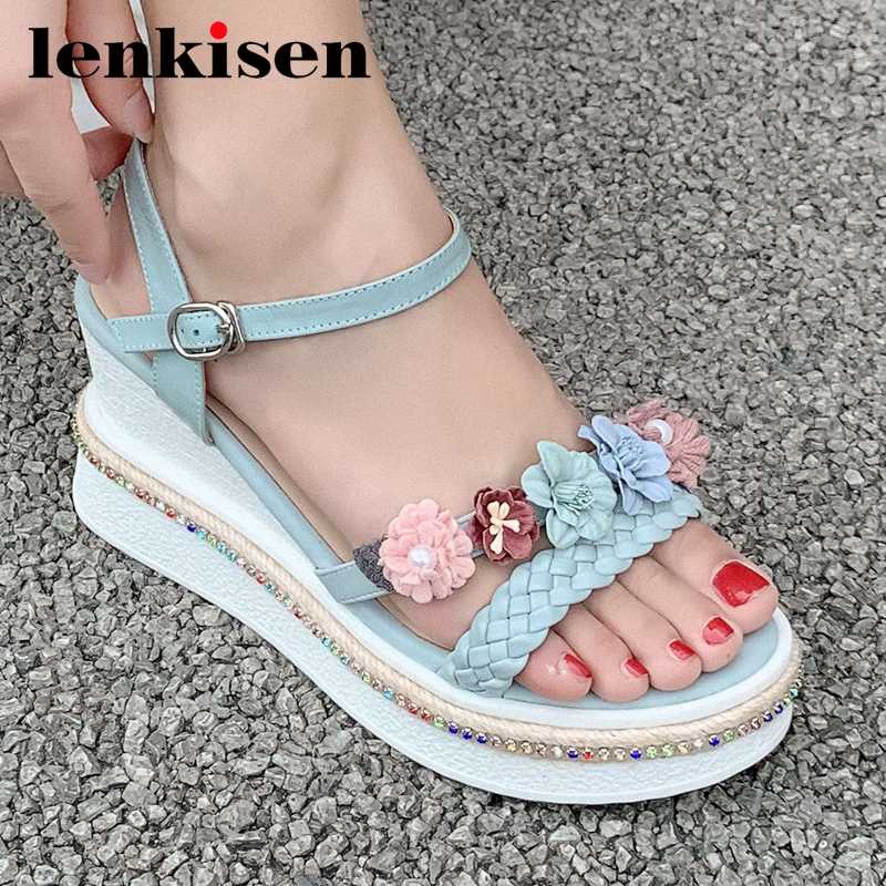 Lenkisen flowers appliques sweet rhinestone peep toe thick bottom wedges super high heel buckle straps maiden summer sandals L08, Sky blue
Lenkisen flowers appliques sweet rhinestone peep toe thick bottom wedges super high heel buckle straps maiden summer sandals L08, Sky blue