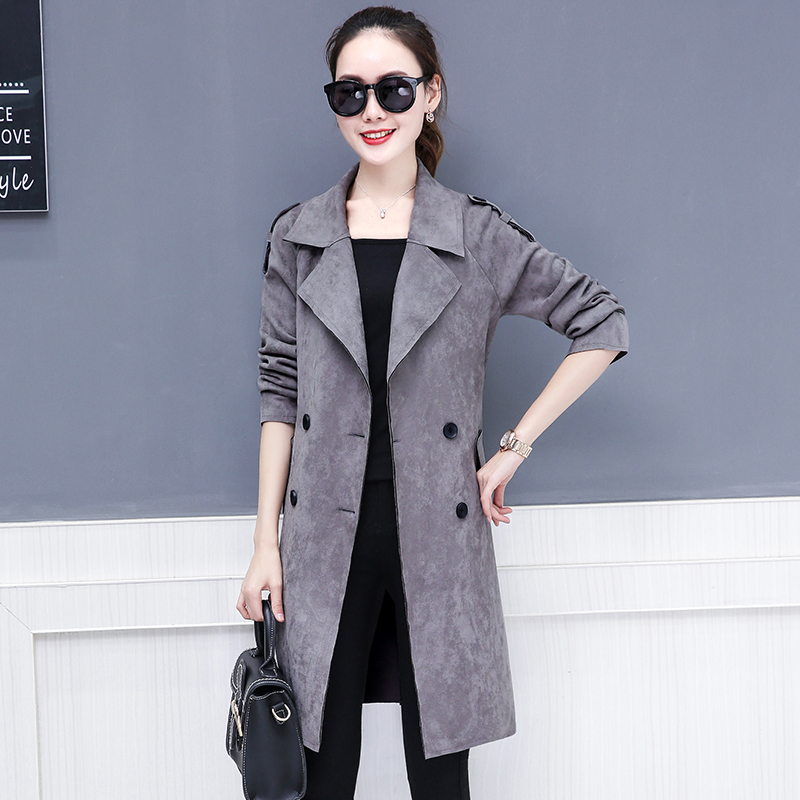 2020 New Spring Autumn Overcoats Women Chamois Trench Coats Long Sleeve Fashion Turn-down Collar Clothing Mid-long Trench L100