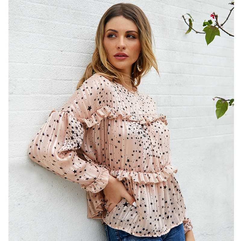 Woman' Clothes Chiffon Star Shirt O Neck Loose Ruffles Blouse Lady Chic Elegant Casual Pullover Print Tops Long Sleeves Shirt, Black
Woman' Clothes Chiffon Star Shirt O Neck Loose Ruffles Blouse Lady Chic Elegant Casual Pullover Print Tops Long Sleeves Shirt, Black