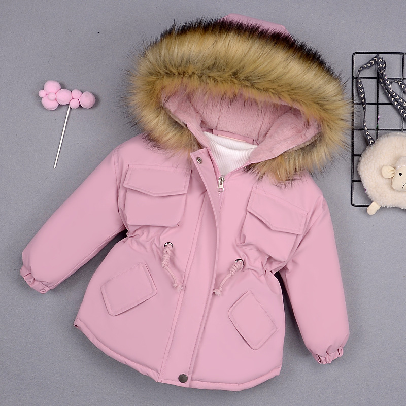 Baby Girl Denim Jacket Plus Fur Warm Toddler Children's winter girl's cotton padded clothes baby's thickened cotton padded coat LJ20082