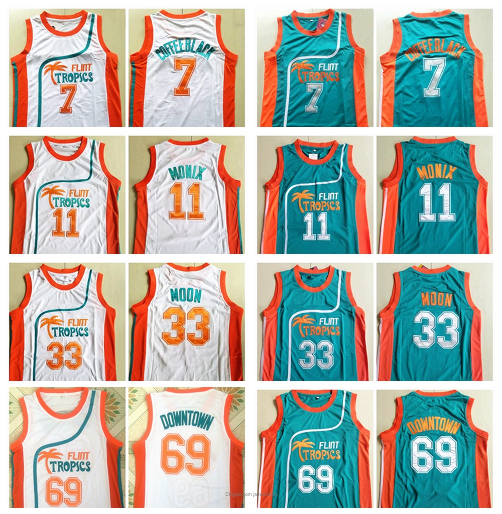 

Wholesale Mens Pro Movie Jersey 11 Flint Tropics 7 Coffee Black 33 Moon Semi 69 Downtown Basketball Jerseys All Stitched Embroidery, 69# green