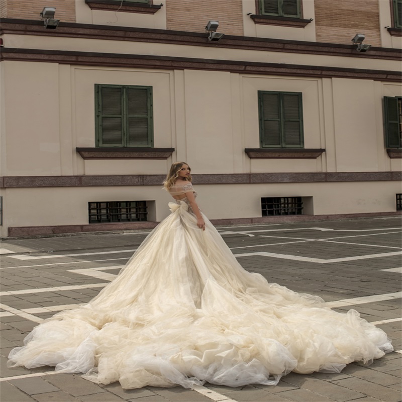 newest gorgeous champagne wedding dresses offshoulder sequin appliqued lace wedding gown custom made sleeveless sweep train robes de marie