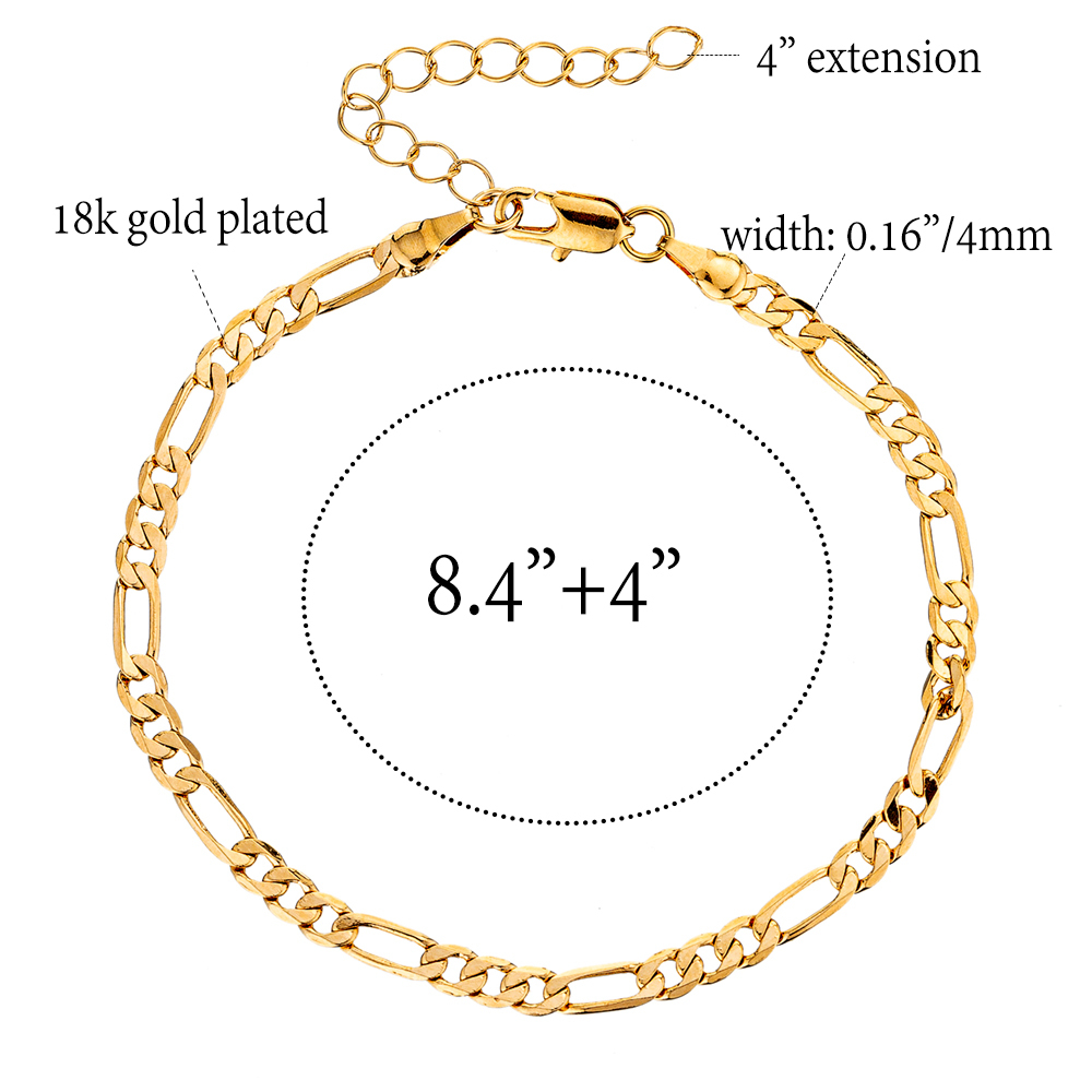 Gold Color Figaro Chain Anklet for Women Fashion Ankle Bracelet with Extension T200901