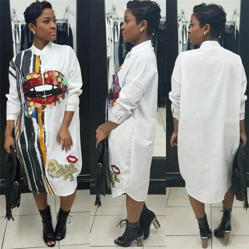 Long Sleeve Shirt Dress Women Autumn Fashion Stand Collar Button up Blouse Dress Ladies Streetwear Oversized Sequin Shirt Dress Y200601, White;black
Long Sleeve Shirt Dress Women Autumn Fashion Stand Collar Button up Blouse Dress Ladies Streetwear Oversized Sequin Shirt Dress Y200601, White;black