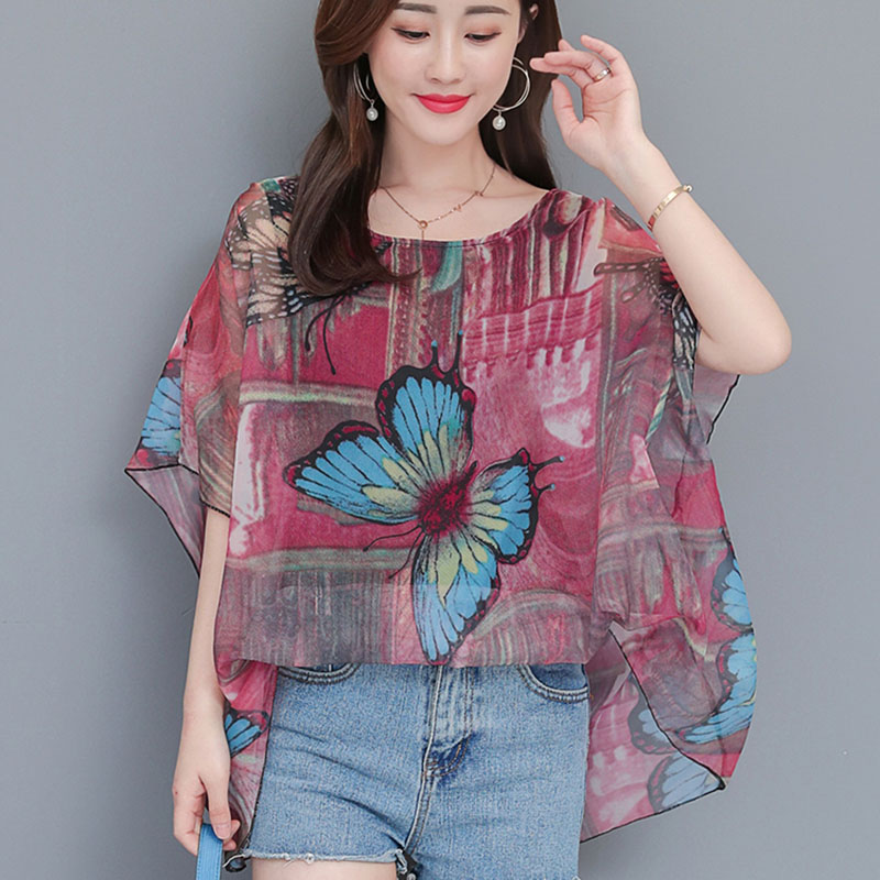 Women Short Batwing Sleeve Printed O Neck Chiffon Blouse Shirts Tops for Summer -OPK
Women Short Batwing Sleeve Printed O Neck Chiffon Blouse Shirts Tops for Summer -OPK