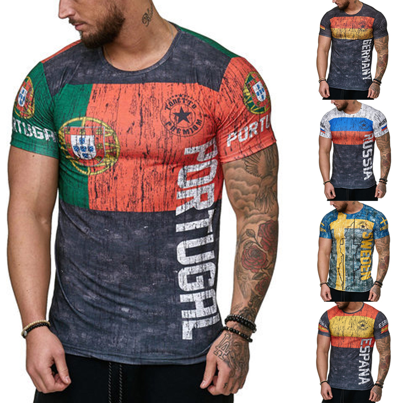 Hommes Lettre Russie Suède Portugal Allemagne Imprimer À Manches Courtes D'été Gym Sports Slim Fit T-Shirt Tops Casual Basic Tee Taille M-4XL