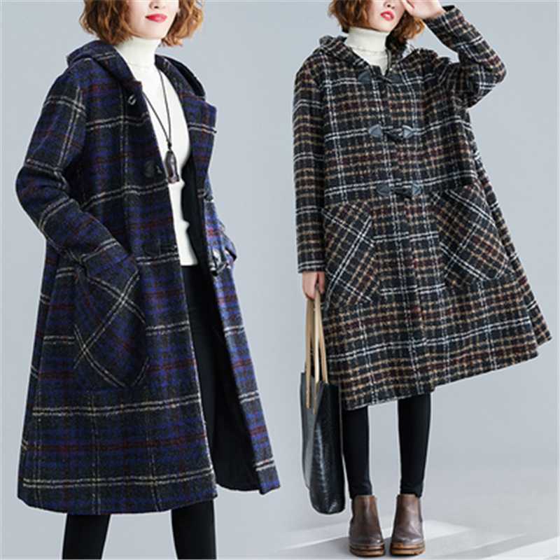 2020 Autumn Winter Fashion New Thick Woolen National Wind Women's Plaid Printing Loose Large Size Hooded Long Coat Tide, Blue
2020 Autumn Winter Fashion New Thick Woolen National Wind Women's Plaid Printing Loose Large Size Hooded Long Coat Tide, Blue