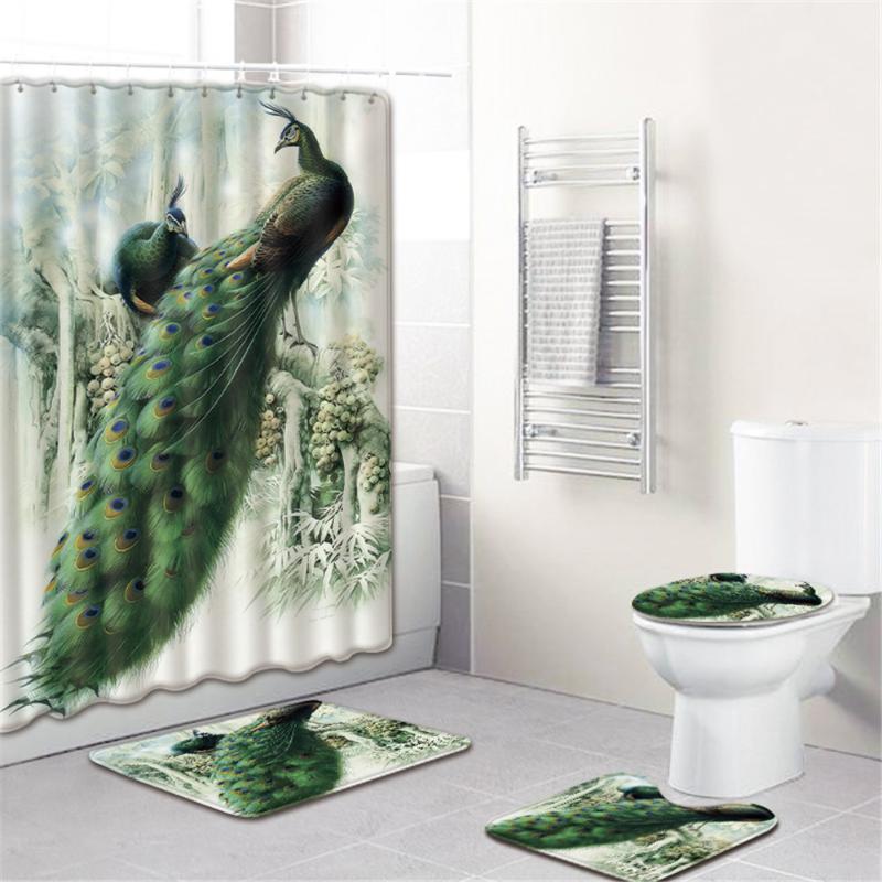 4pcs/set 3D Peahen Bathroom Set with Curtain and Rugs Bath Mat Toilet Pad Set Non-slip Shower Room Mats Shower Curtain
4pcs/set 3D Peahen Bathroom Set with Curtain and Rugs Bath Mat Toilet Pad Set Non-slip Shower Room Mats Shower Curtain