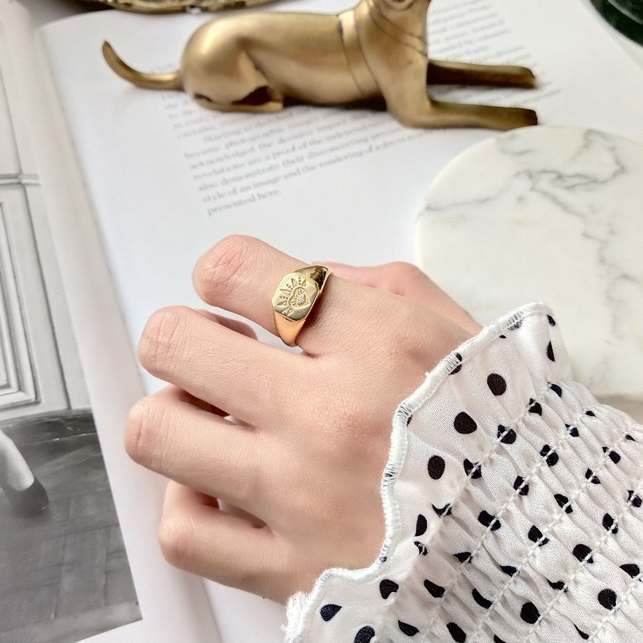 New design 925 sterling silver vintage jewelry gold color hand-made designer women's adjustable rings Japanese South korea style