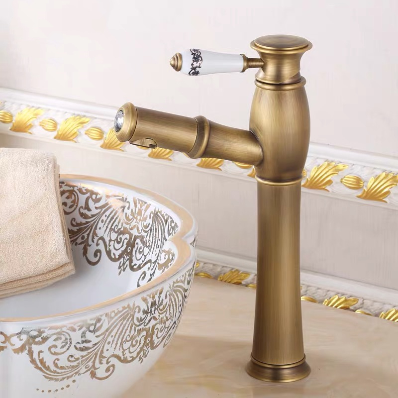 Basin Faucets Antique Brass Retro Porcelain With Diamond Bathroom Pull Out Basin Tall/Low Faucet Hot Cold Water Sink Mixer Taps 
Basin Faucets Antique Brass Retro Porcelain With Diamond Bathroom Pull Out Basin Tall/Low Faucet Hot Cold Water Sink Mixer Taps