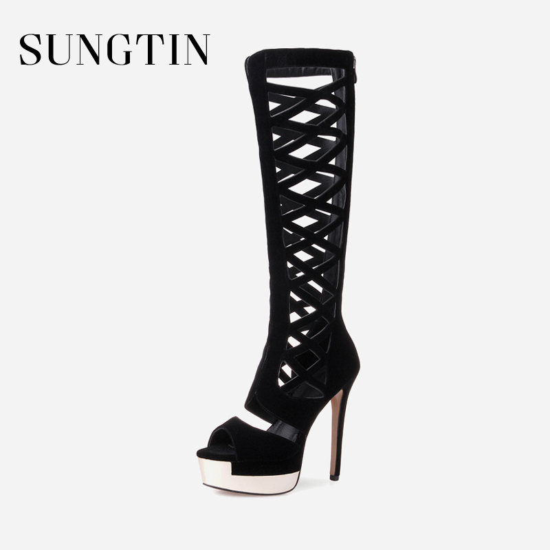 Sungtin Sexy Gladiator Knee High Boots Women Elegant Platform Peep Toe High Heels Lady Summer Suede Booots Stilettos 13.5 CM, Black
Sungtin Sexy Gladiator Knee High Boots Women Elegant Platform Peep Toe High Heels Lady Summer Suede Booots Stilettos 13.5 CM, Black