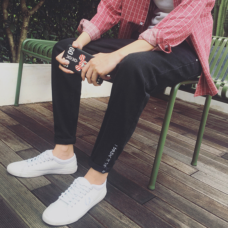 New 2020 Fashion Autumn winter Casual Men thicken pants warm jeans Hip Hop embroidery Letter SKinny trousers Ankle Length Pants, Black 
New 2020 Fashion Autumn winter Casual Men thicken pants warm jeans Hip Hop embroidery Letter SKinny trousers Ankle Length Pants, Black