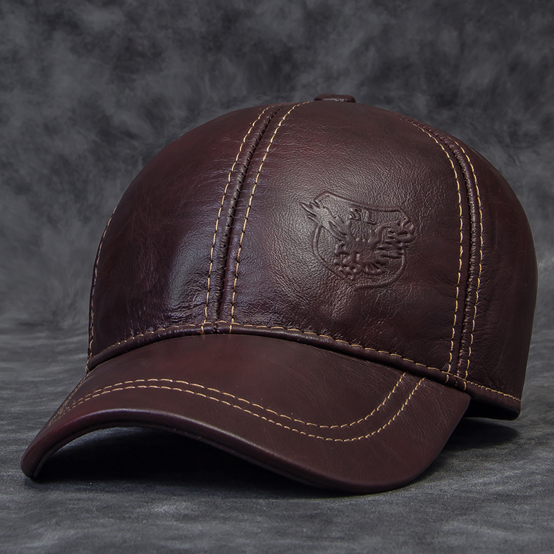 2020 Winter Male Genuine Leather Eagle Print 56-60CM Black/Brown Baseball Caps For Man Casual Street Gf Gorras Dad Hat RY119 T200819