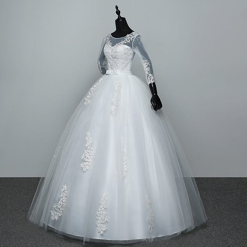 100% Real Photo Red White Three Quarter Sleeve 2020 Arrive Korean Style Ball Gown Fashion Lace Wedding Dress Elegant Princess GZ