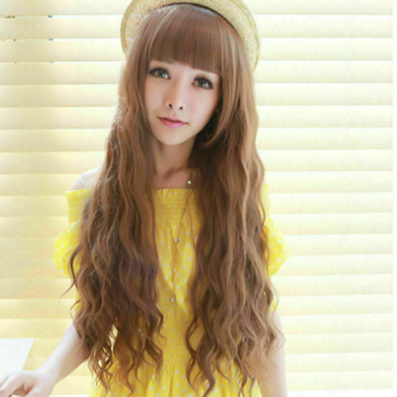 Women Long Wavy Curly Wig Black Brown Fashion Synthetic Hair Wigs Cosplay Party