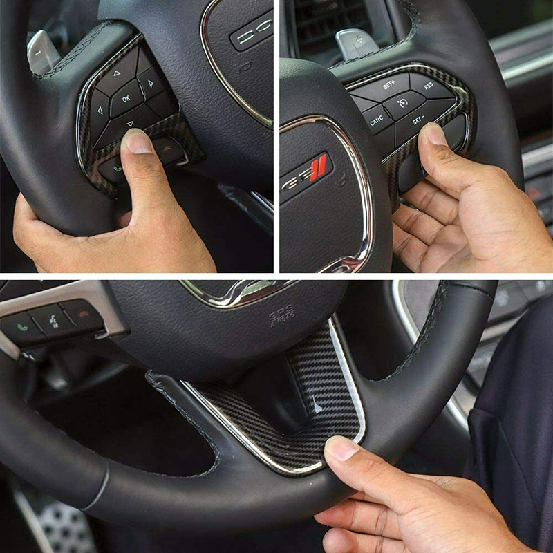Carbon Fiber ABS Car Steering Wheel Trim Emblem Kit Sticker Decoration Cover for Dodge Charger 2015+ Interior Accessories