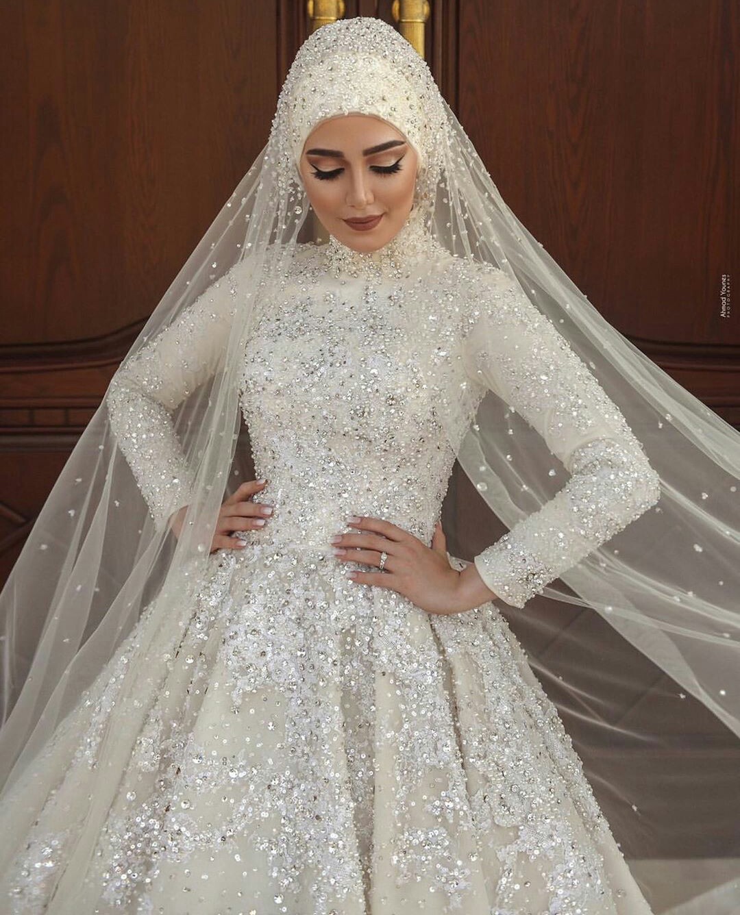 Elegant 2021 Muslim Country Wedding Dresses Long Sleeve High Neck Lace Appliqued Beads Church Bridal Gowns Robe de Mariee
