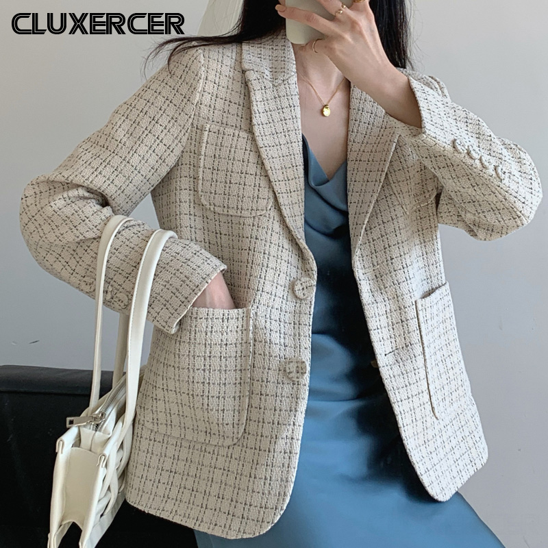 2020 New Women Fashion Office Wear Single Breasted Tweed Blazer Jacket Vintage Long Sleeve Female Short Outerwear Chic Tops, Apricot
2020 New Women Fashion Office Wear Single Breasted Tweed Blazer Jacket Vintage Long Sleeve Female Short Outerwear Chic Tops, Apricot
