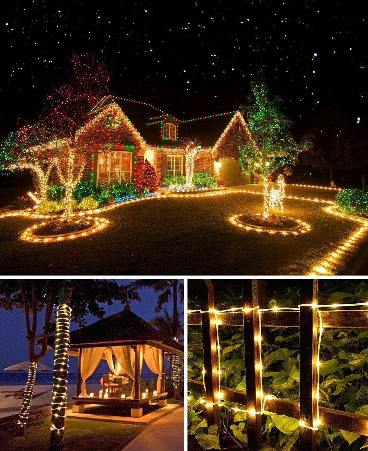 Strip Lighting Outdoor LED string Lights With 8 Modes Waterproof Garden Decoration Party Tree Christmas Rope lights Warm White