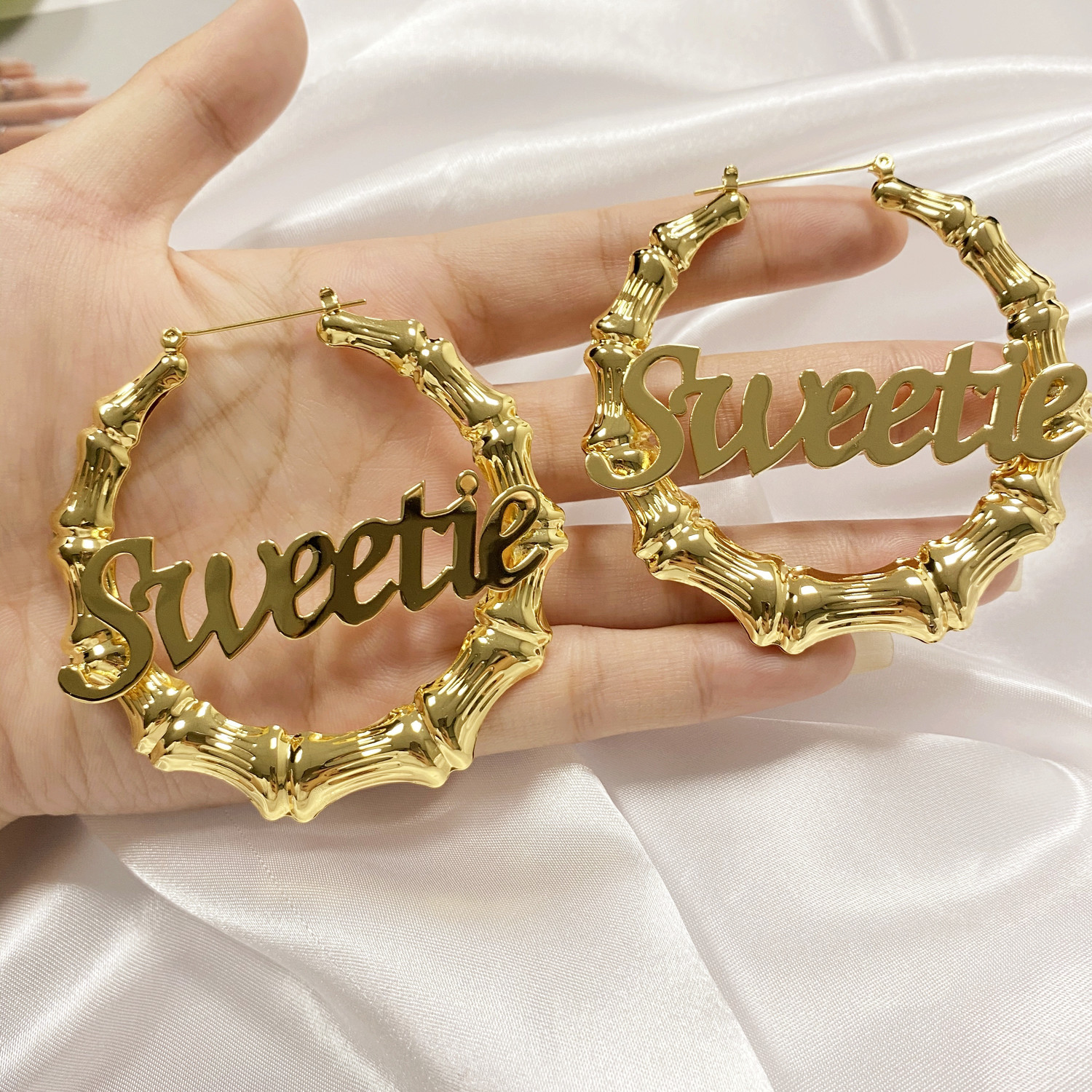 50 70 90 100mm Hoop Name bamboo Style Custom earrings Statement 200923