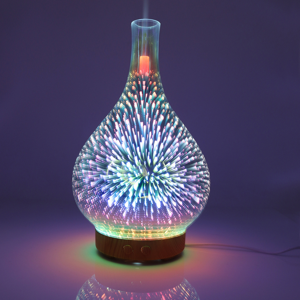 Luxury- Hot 3D Fireworks Vase Vase Shape Humidificateur Air Air avec LED Night Light Aroma Diffuseur Diffuser Humidificateur ultrasonique