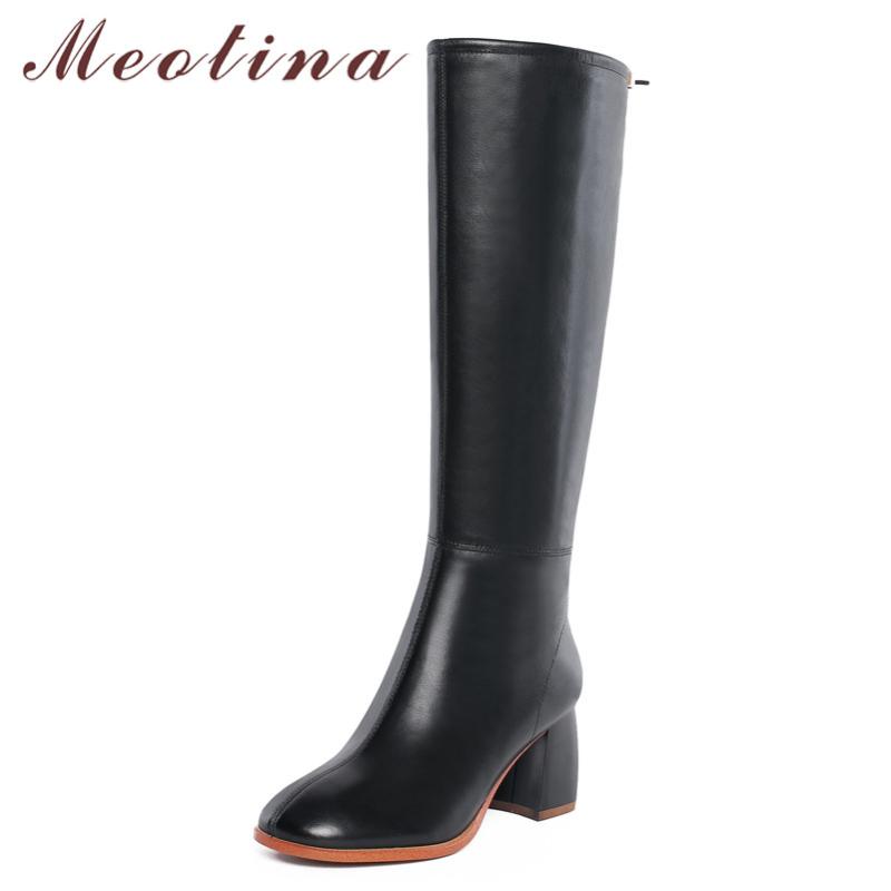Meotina Winter Knee High Boots Women Natural Genuine Leather Chunky High Heel Long Boots Zipper Round Toe Shoes Lady Size 34-39, Black 
Meotina Winter Knee High Boots Women Natural Genuine Leather Chunky High Heel Long Boots Zipper Round Toe Shoes Lady Size 34-39, Black