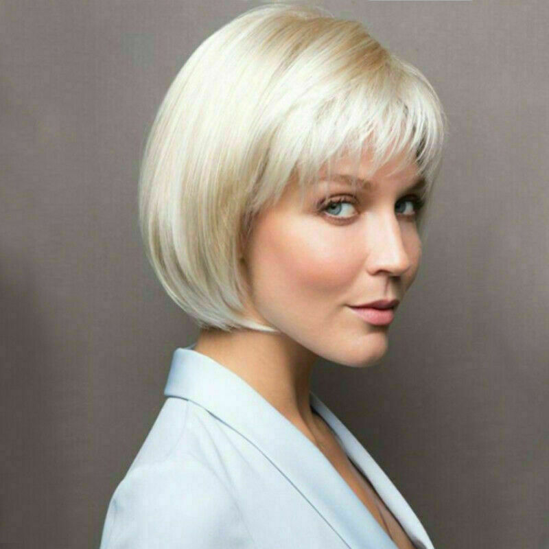 Ladies Wig Women Short Straight Natural Hair Cosplay Wigs Silver Wig Daily Use