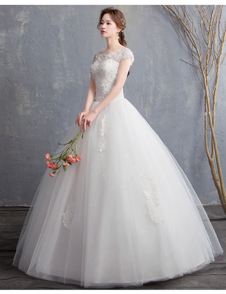 Custom Made pearl Wedding Dress 2020 New Arrival Appliques Embroidery Lace Short Sleeve bead Princess Gown Vestidos De Novia