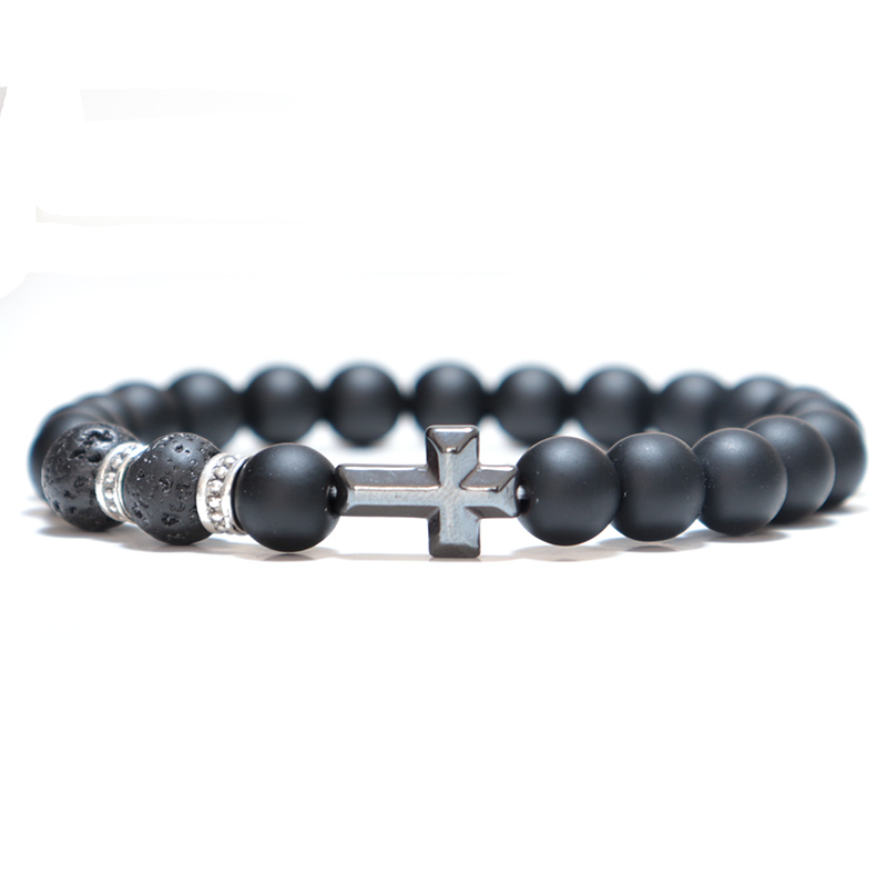 Noter Fashion Men Bracelets Classic Cross Braslet Prayer Beads Natural Map Lava Tiger Eye Braclet Stone Tibetan Brazalete