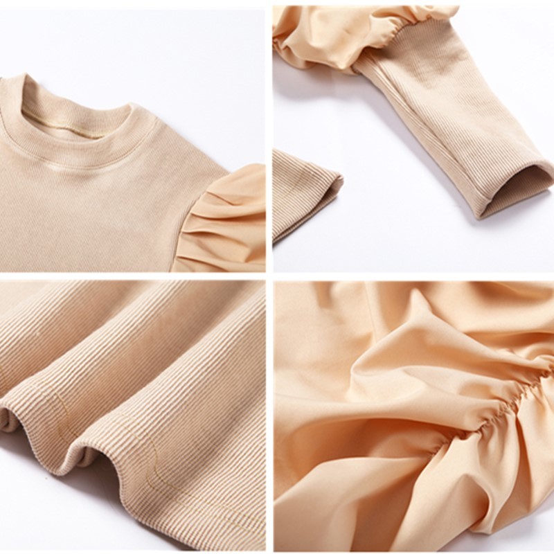 Joskaa Elegant Puff Long Sleeve Blouse Shirts Chic Patchwork Knitting Pullover Sweater Top Casual Streetwear Outfits Slim Blusas T200808