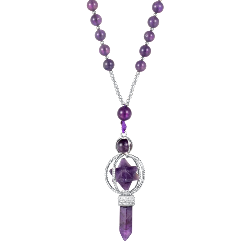 QIMOSHI Natural Crystal Rotate Merkaba Star Stone Chakra Pendant Necklace Hexagonal Pointed Energy Reiki Healing Rose Quartz Amethyst