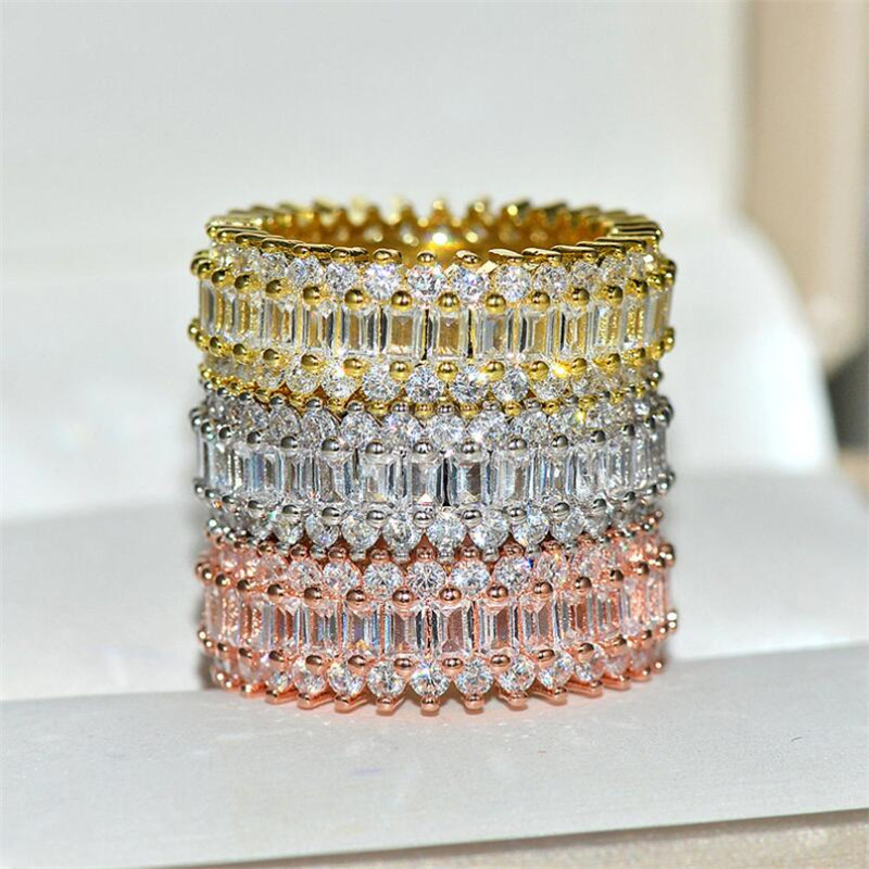 Size 5-10 Brand New Luxury Jewelry 925 Sterling Silver Marquise Cut White Topaz CZ Diamond Party Women Wedding Band Ring For Lover's Gift