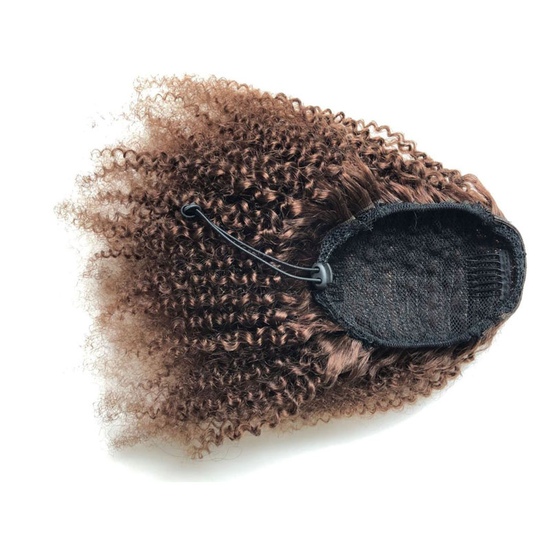 Brazilian 100% Human Hair 4# Color Virgin Hair 10-20inch Ponytails Afro Kinky Curly Hair Products Weaves 100g