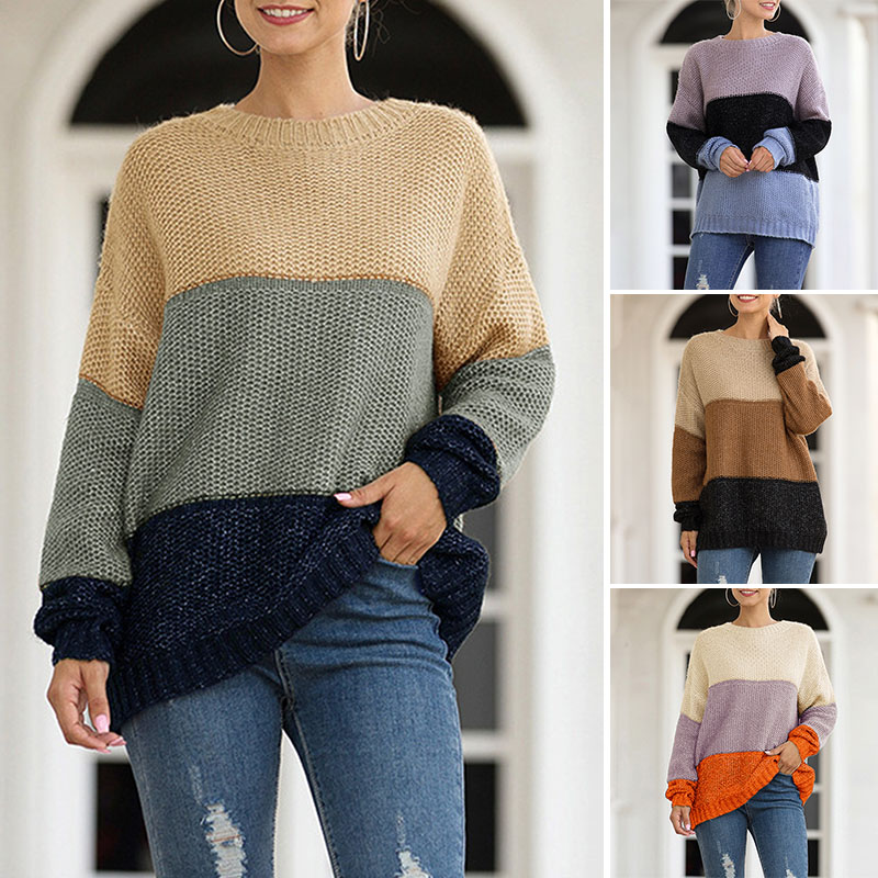 Fashion Stripe Colorblock Pullover Sweater Women's Thick Line Sweater Fashion Wild, Brown gray
Fashion Stripe Colorblock Pullover Sweater Women's Thick Line Sweater Fashion Wild, Brown gray