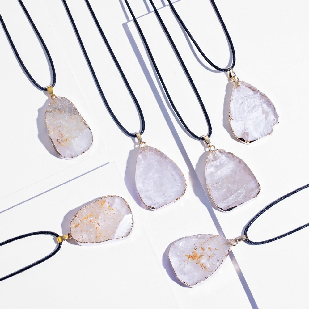 QIMOSHI Natural Crystal Pendant Necklace Raw Quartz Stone Healing Irregular Handmade Chakra Jewelry for Women Girl Long Chain