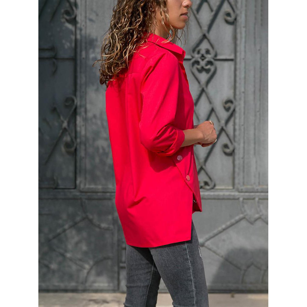 Split Hem Button Detail Tunics Women 5XL Plus Size Chiffon Shirt Casual Turndown Collar Long Sleeve Women Blouses Summer Tops