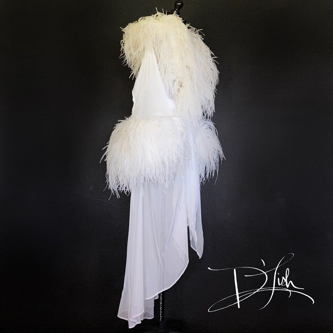 Luxury White Feather Fur Women Winter Kimono Pregnant Party Sleepwear Maternity Bathrobe Chiffon Nightgown Photography Gown Robe Shawel