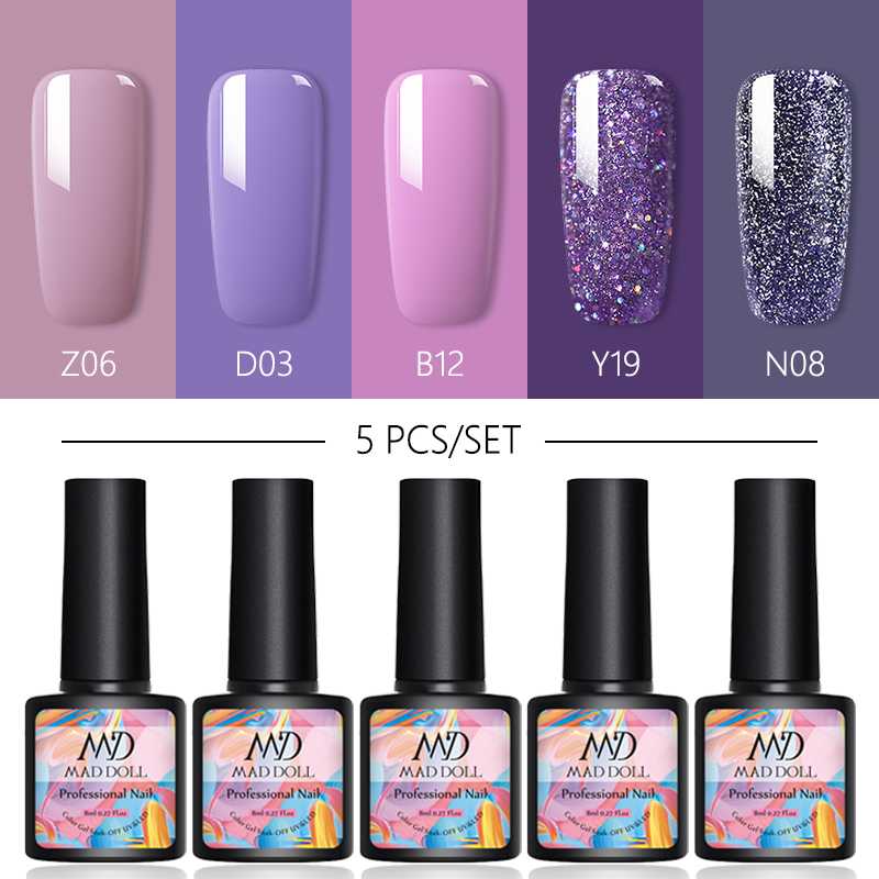 MAD DOLL Gel Polish Set 5Pcs Soak Off UV Gel Varnishes Hybrydowe Nail Polish For Manicures Need Cured Base Top Coat Nail Kit
MAD DOLL Gel Polish Set 5Pcs Soak Off UV Gel Varnishes Hybrydowe Nail Polish For Manicures Need Cured Base Top Coat Nail Kit