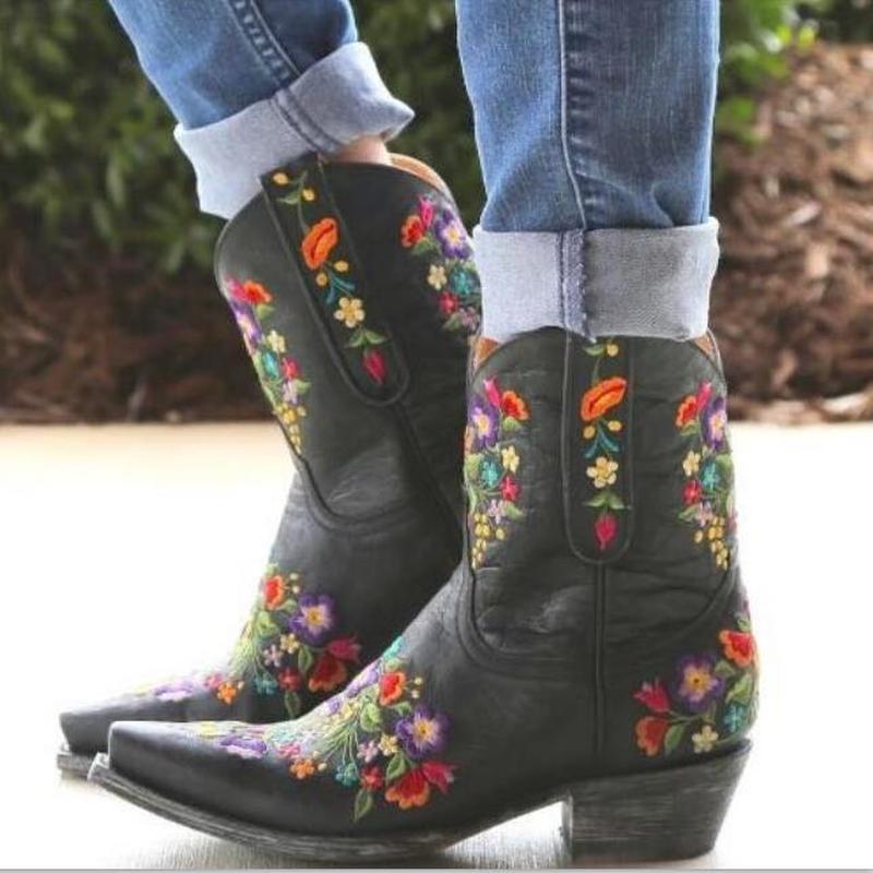 women mid-calf boots chaussure booties mid heel vintage PU leather autumn embroidery ethic shoes woman zapatos mujer sapatoD1700, Black
women mid-calf boots chaussure booties mid heel vintage PU leather autumn embroidery ethic shoes woman zapatos mujer sapatoD1700, Black